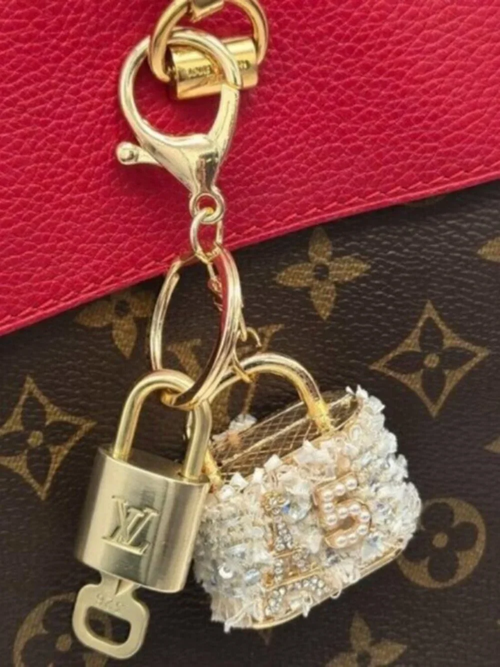 Authentic Louis Vuitton Padlock & Key Gold ✨Unbranded Bag Charm Keychain